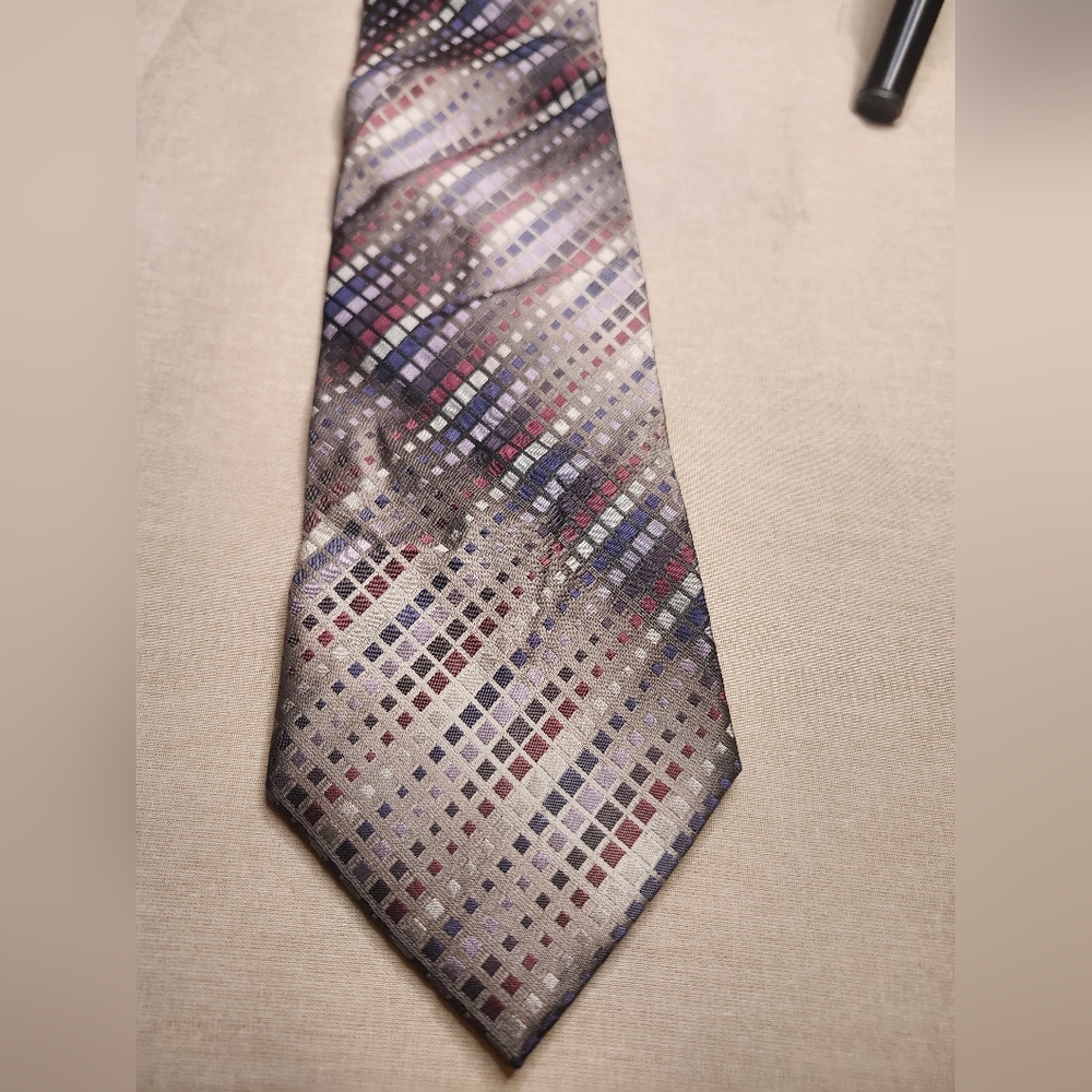 Van Heusen Checkered Tie in Black and Purple